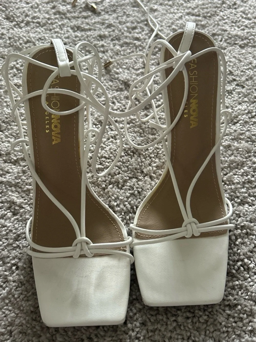 Fashion Nova White Strappy Square-Toe Lace-Up Heels